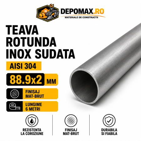 Teava rotunda inox sudata AISI 304, 88.9 x 2 mm, 6 metri